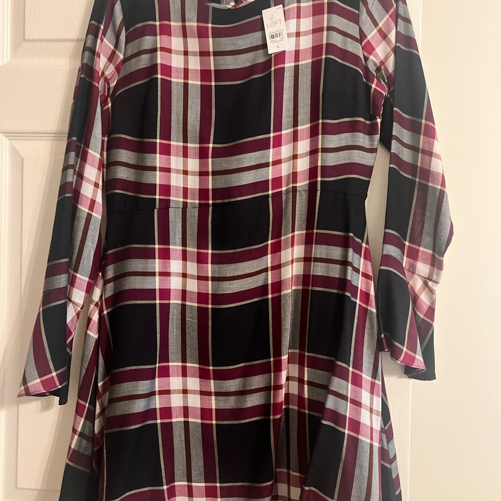 LOFT Black and Pink Plaid Mini Dress